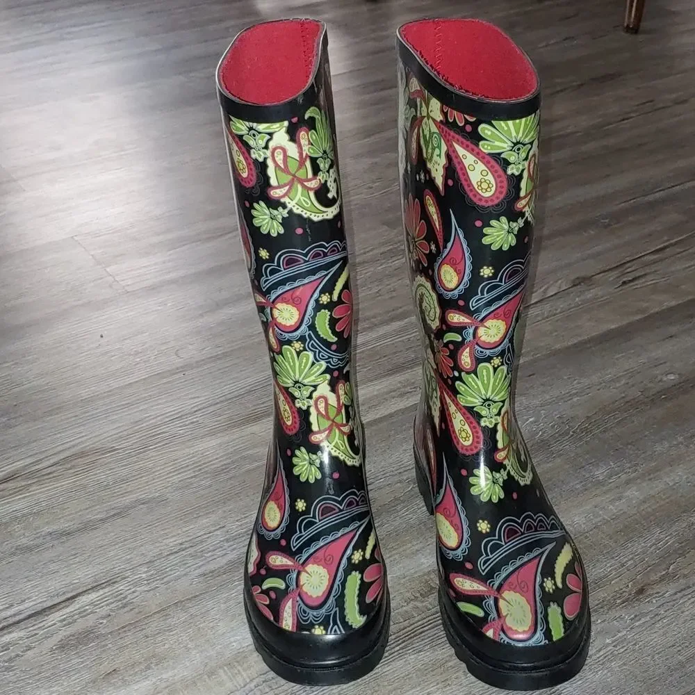 143 ❤️ Girl Paisley rain winter snow  boots Sz 7